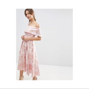 ASOS Blush Jacquard Fold over midi prom dress